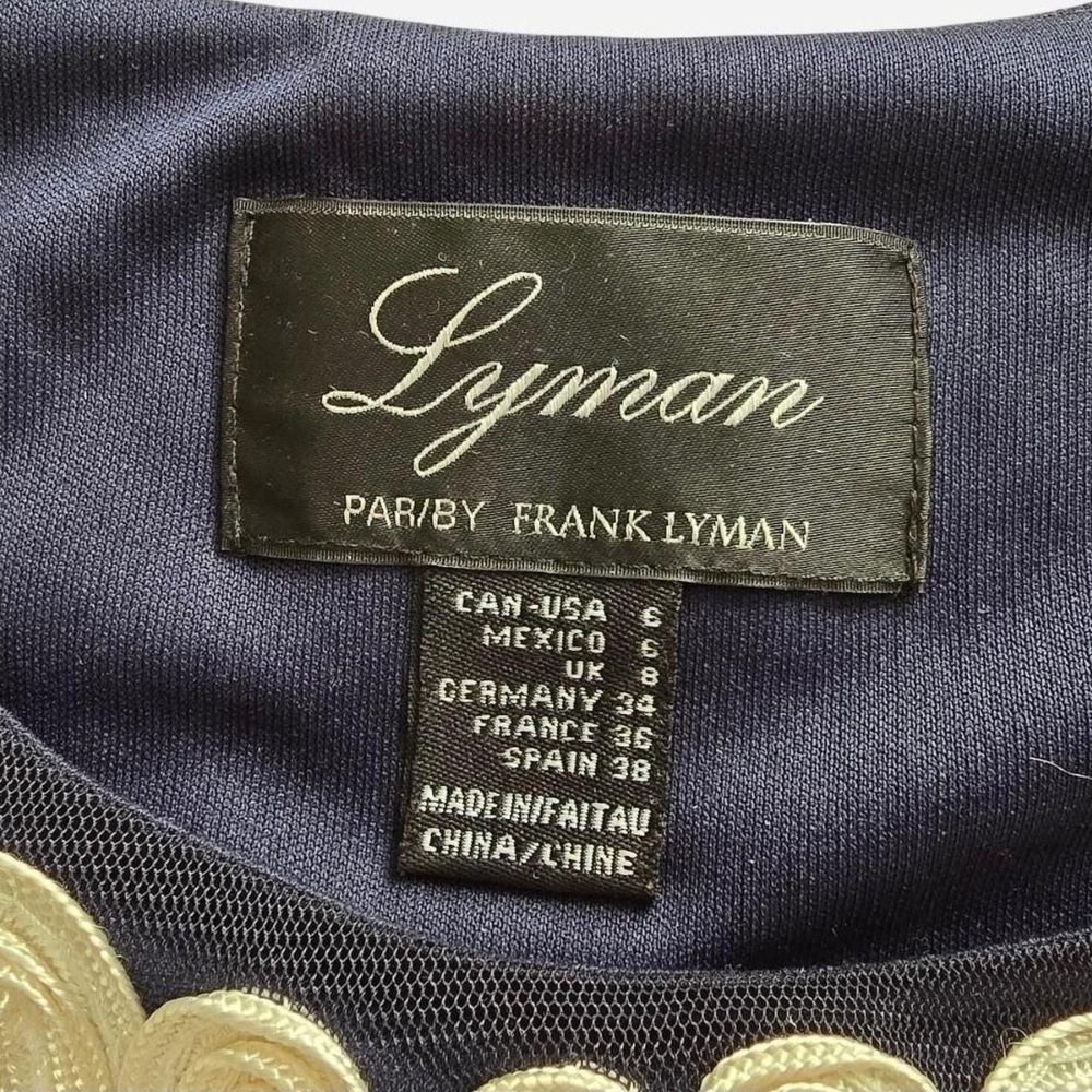 Frank Lyman Navy & Off-White Embroidered Sheath Dress (Style 68109U) - Picture 4 of 7